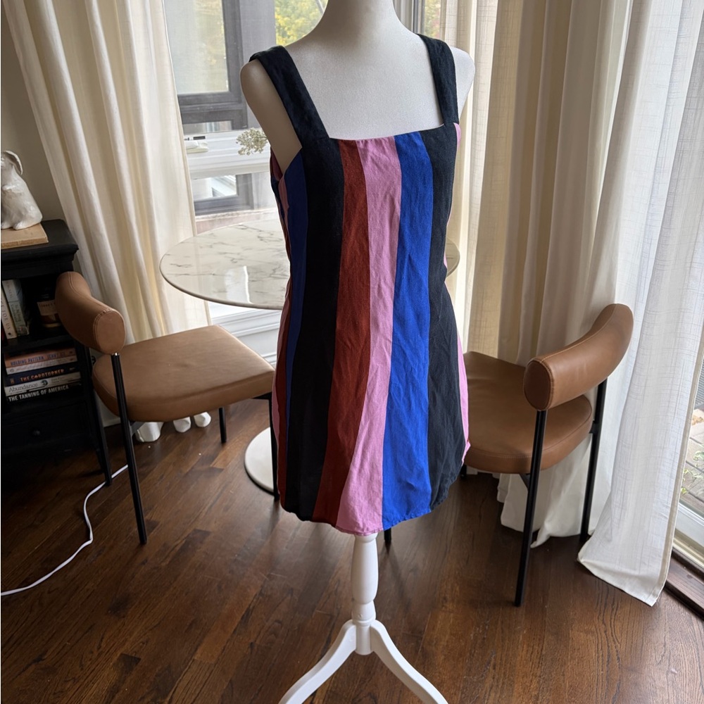 Mister Zimi Square-Neck Mini Dress in Black, Blue & Pink